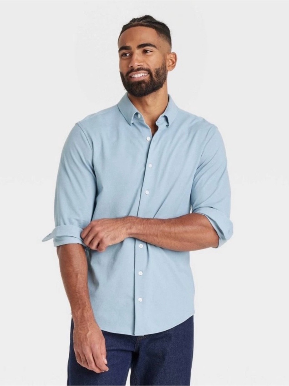 Men's Light Blue/Grey Button-Down Shirt, Goodfellow & Co, XL